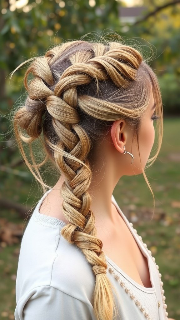 A woman showcasing half-up lemonade braids with twists, featuring a stylish and neat design.
