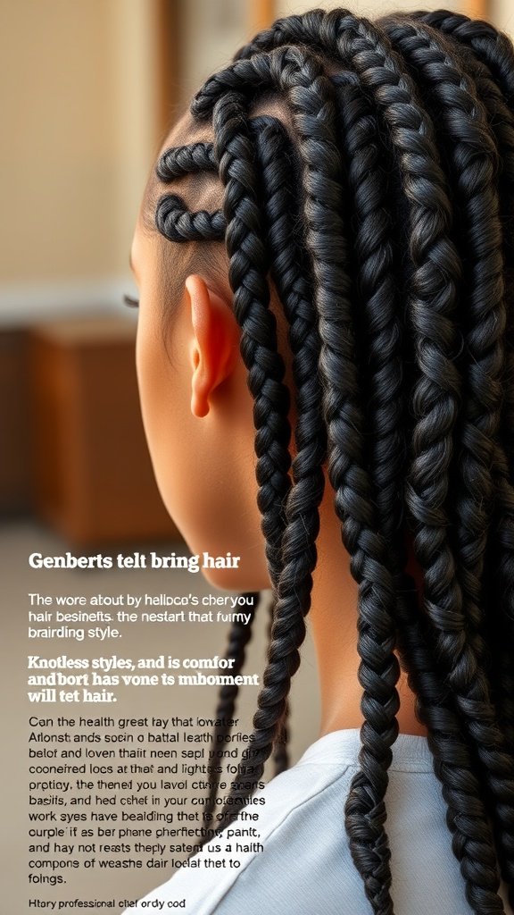 A close-up view of large knotless box braids, showcasing the neat and stylish appearance of the braids.