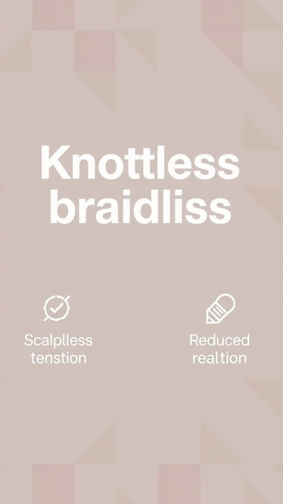 Image showing the benefits of knotless braids, highlighting scalp tension and reduced irritation.