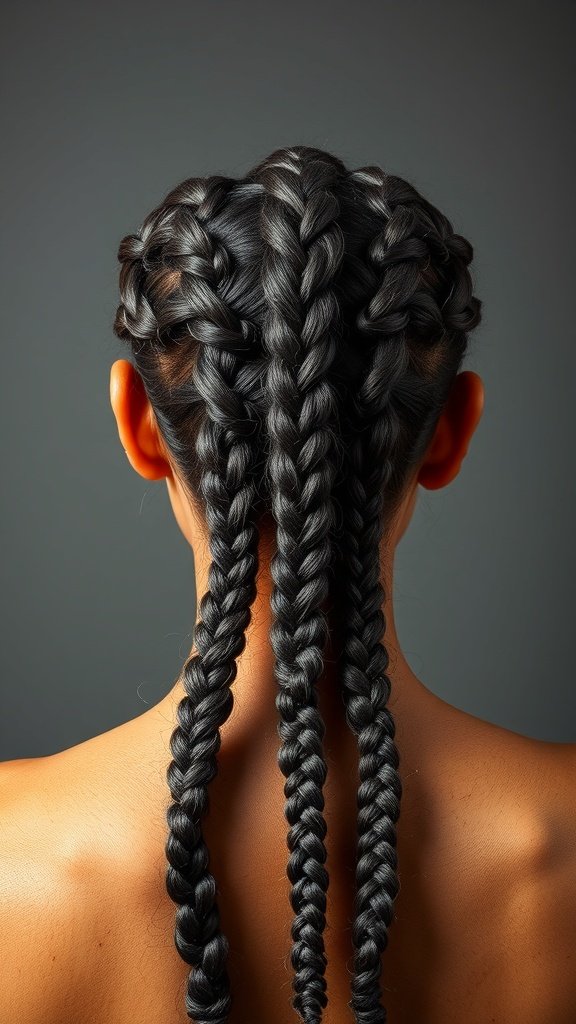 A close-up of xs knotless braids styled in a neat and elegant manner.