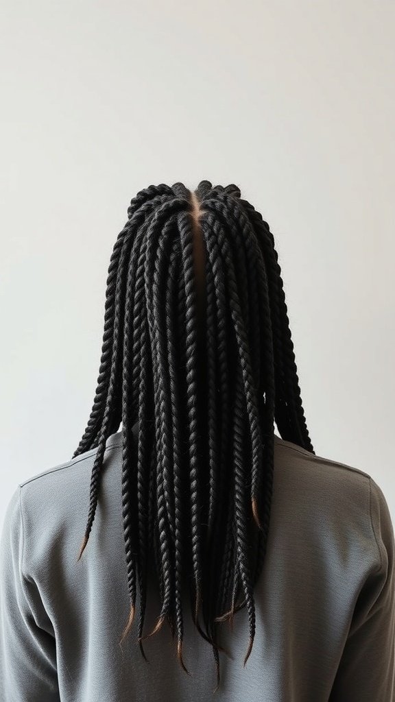 A person with short knotless box braids styled neatly.
