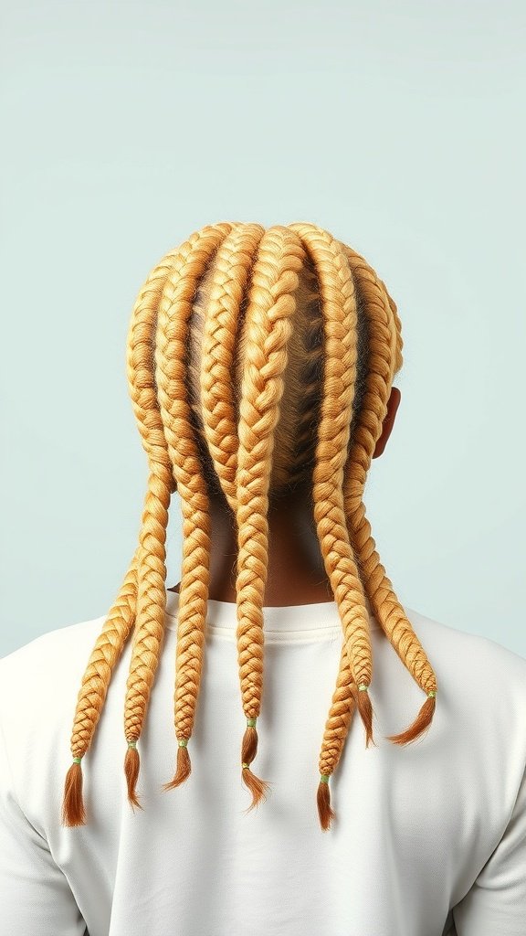 Back view of a person with blonde knotless box braids styled neatly.