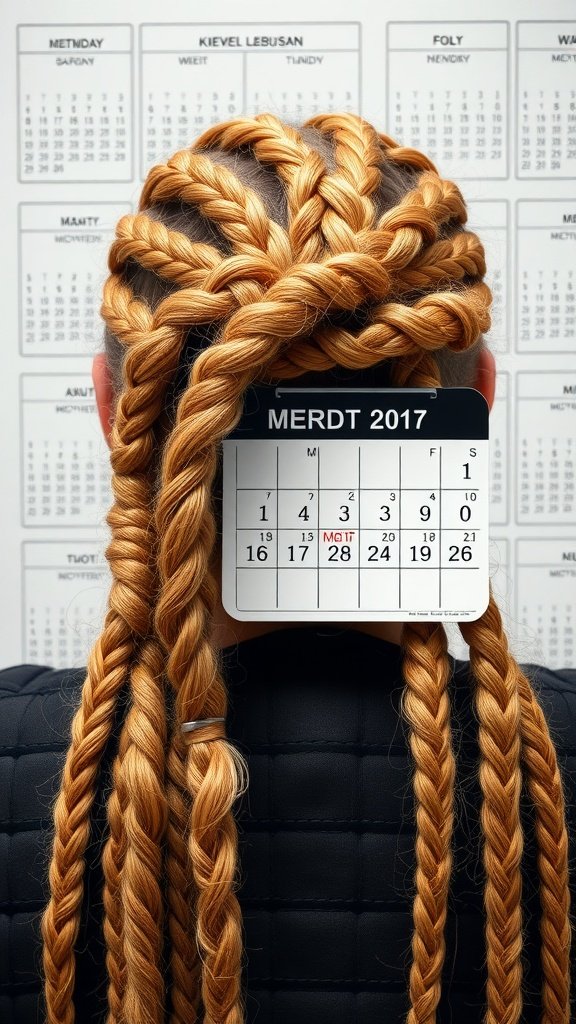 A close-up of honey blonde knotless braids styled beautifully.