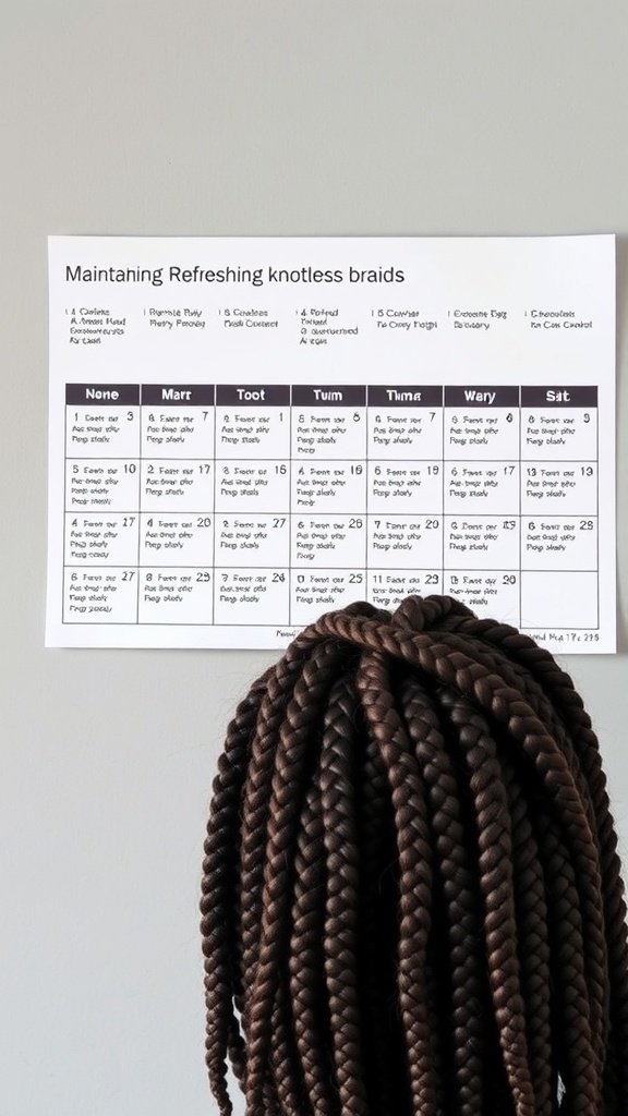 Maintenance schedule for knotless braids with a braided hairstyle in the foreground