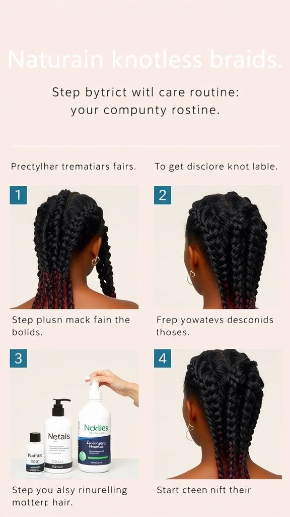 A step-by-step guide on caring for short knotless braids, featuring images of the process.