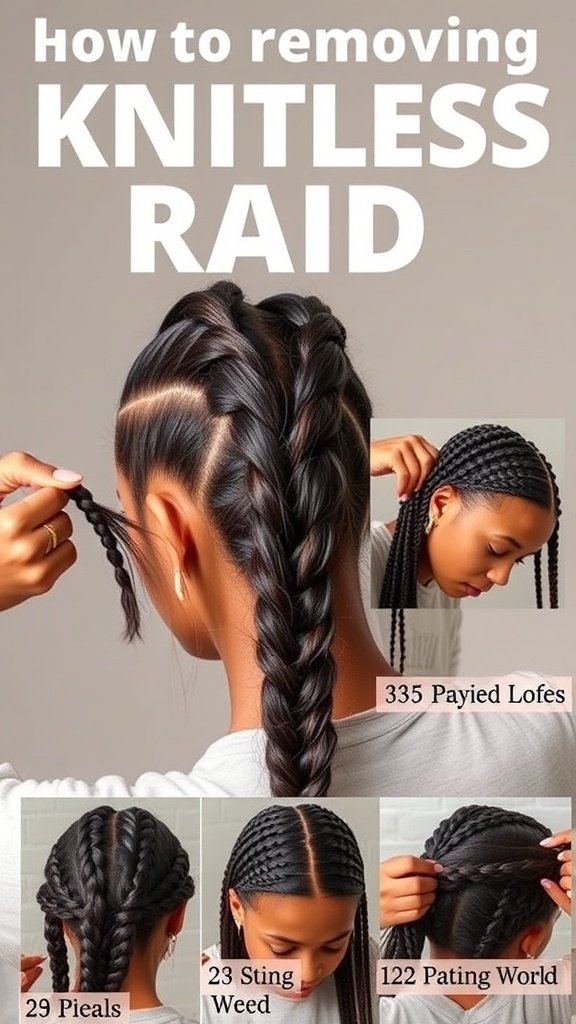 A guide on how to remove knotless braids safely, featuring images of the process.