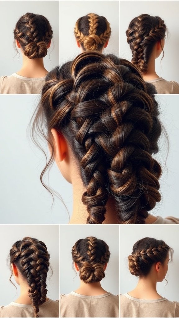 Different styles of medium knotless braids displayed from various angles.