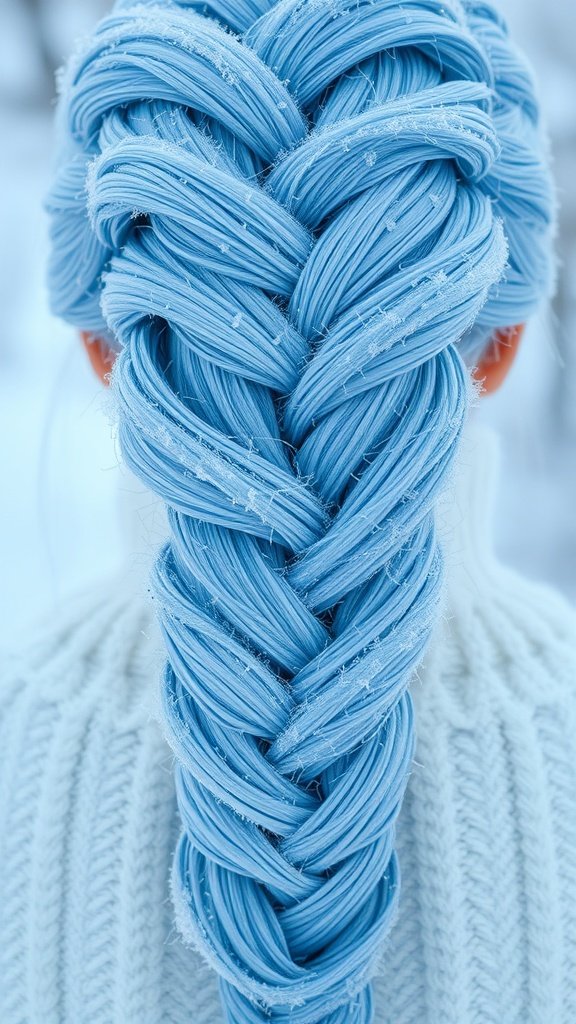 A close-up of a beautiful icy blue knotless braid hairstyle.