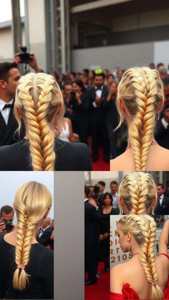 Celebrity with honey blonde knotless braids at a red carpet event