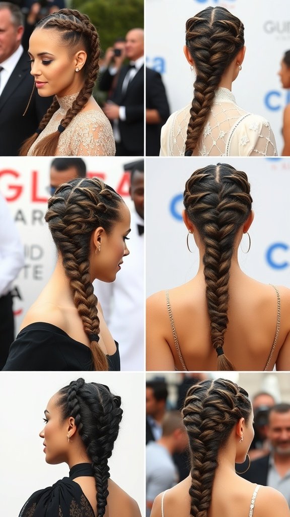 Celebrity-inspired bohemian knotless braids showcasing various styles and curls.