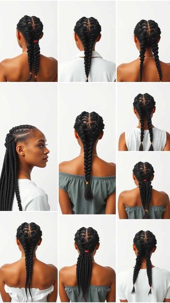 A collage of images showing different styles of boho knotless braids bob