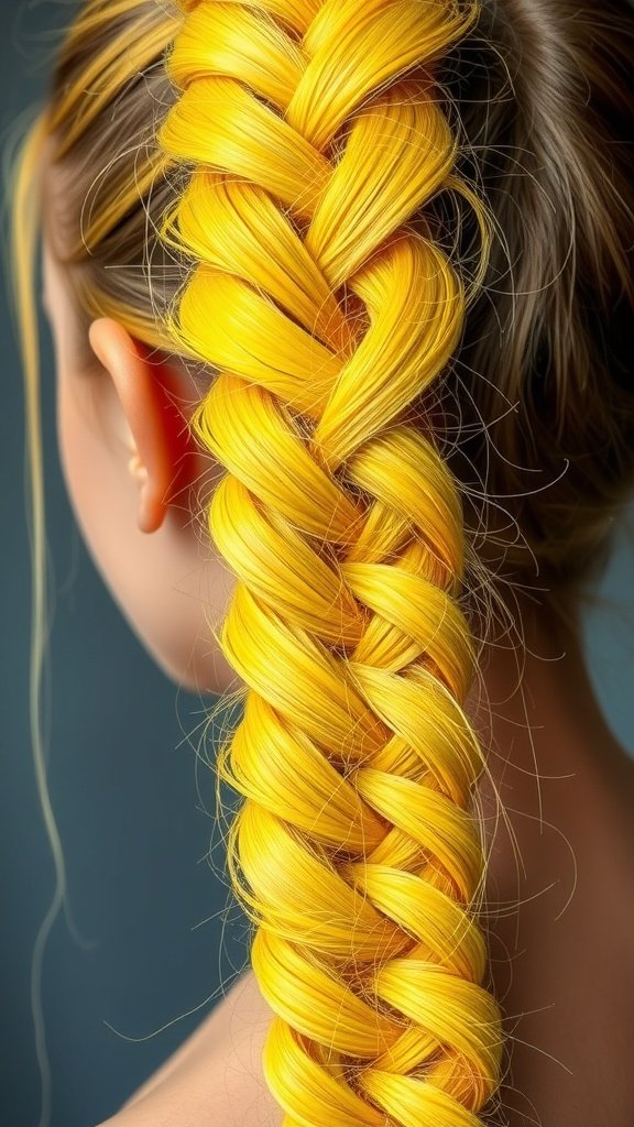 A close-up of a vibrant yellow lemonade braid hairstyle.