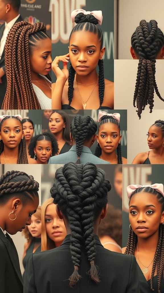 A collage of women showcasing various styles of Jumbo Boho Knotless Braids, highlighting their versatility and popularity.