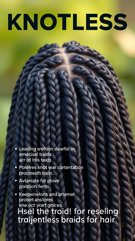 Close-up of knotless braids showing a neat and healthy style.