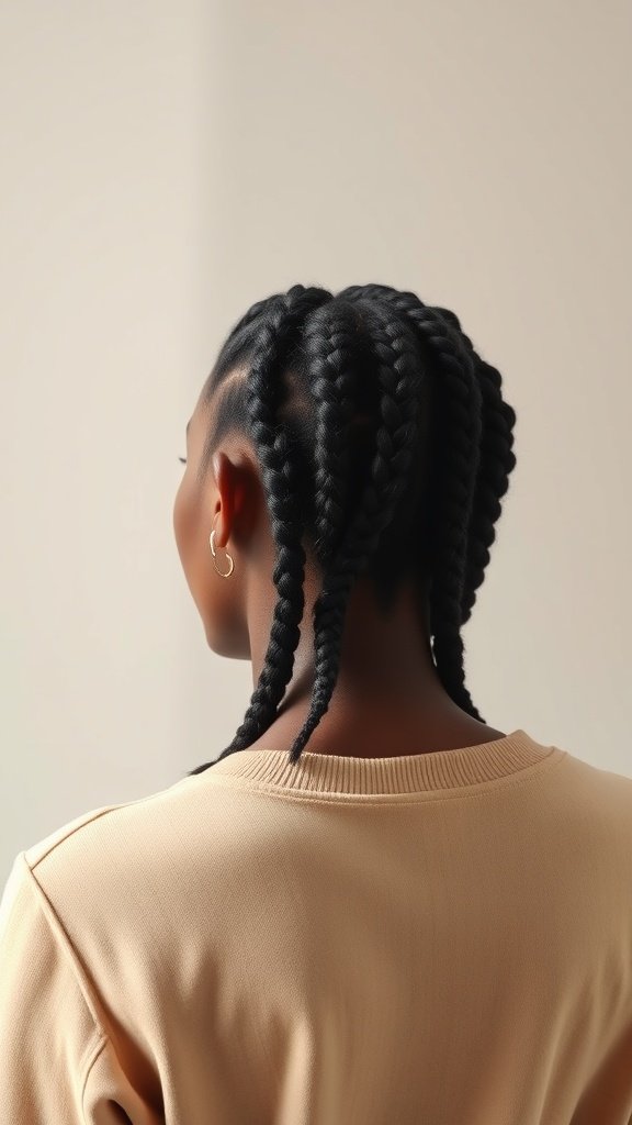 A woman with small knotless box braids styled elegantly.
