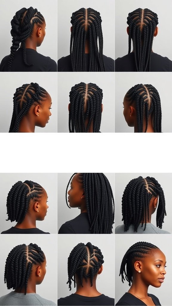 Different styles of short knotless box braids showcasing versatility and neatness.