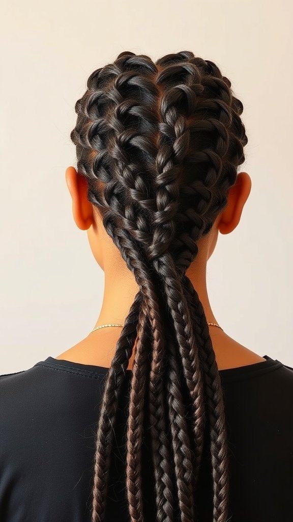 Medium knotless box braids styled neatly, showcasing a clean braid pattern.