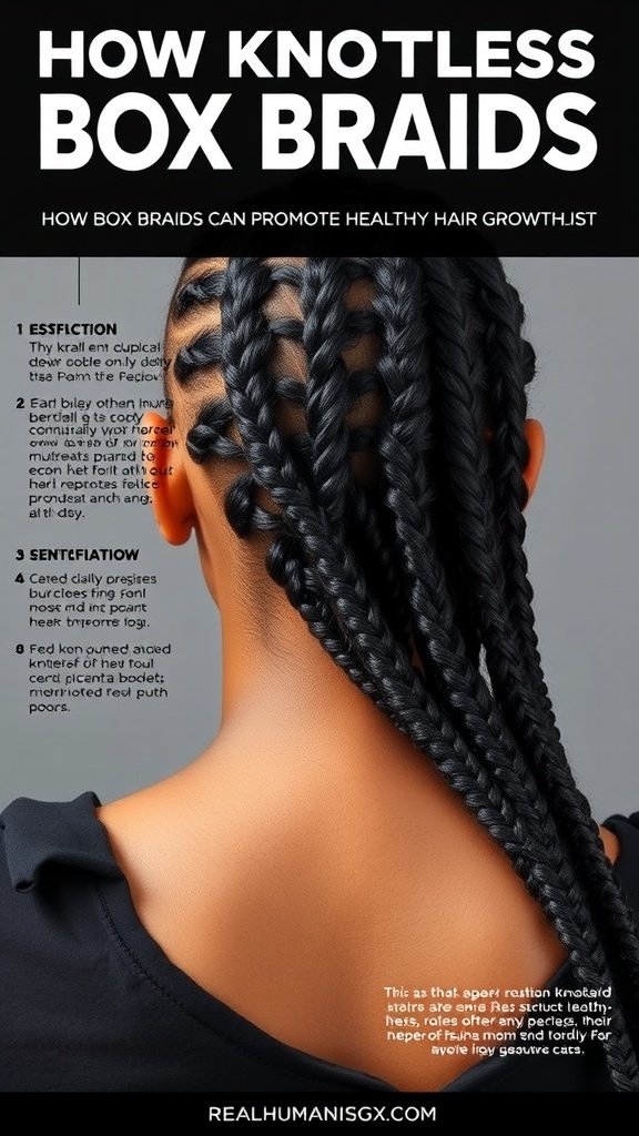 Image of a person with medium knotless box braids, showcasing a protective hairstyle that promotes healthy hair growth.