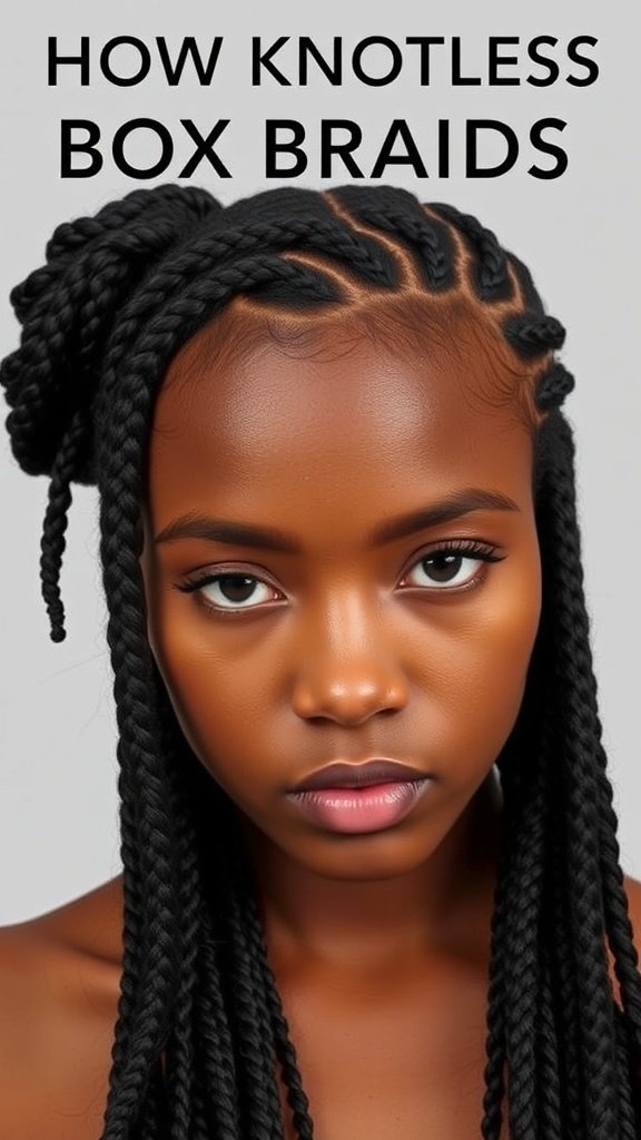 A close-up of a person with knotless box braids, showcasing their smooth texture and natural look.