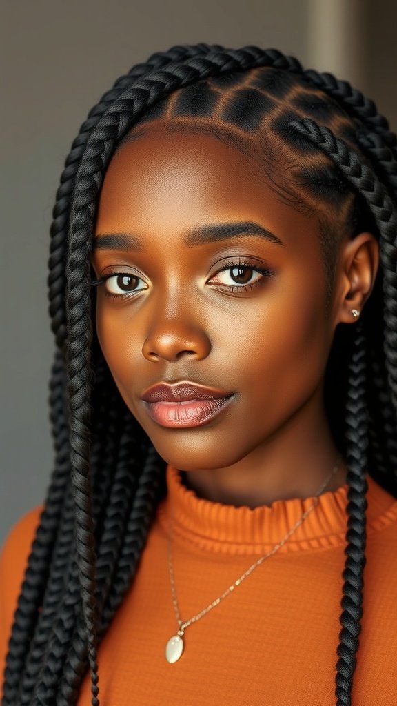 A close-up of a person with knotless box braids, showcasing a smooth and stylish hairstyle.