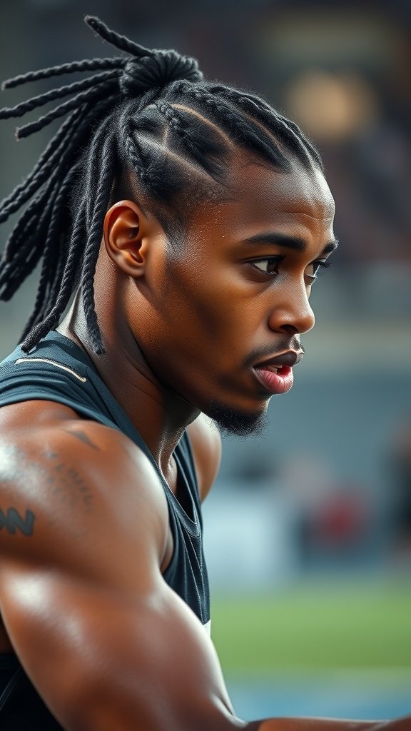 Athlete with small knotless box braids, showcasing a sporty and stylish look.