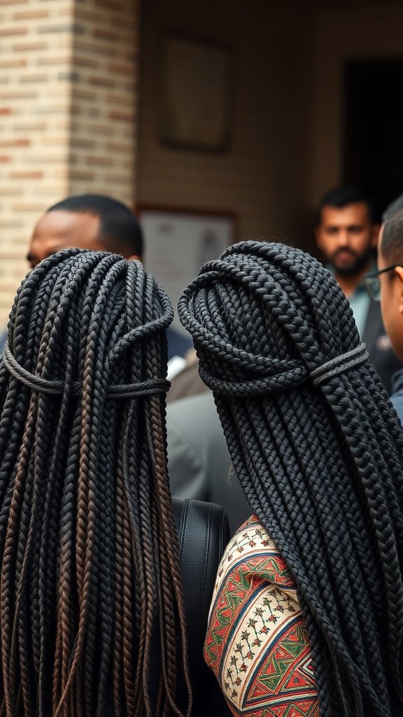 Two individuals with knotless box braids, showcasing a blend of cultural significance and modern style.