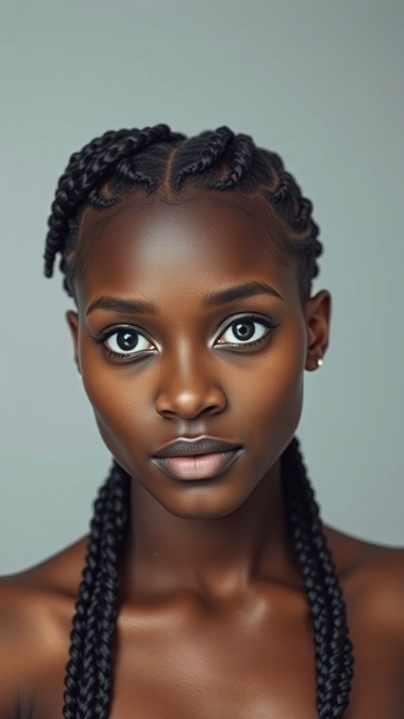Close-up of a person with small knotless box braids, showcasing a stylish hairstyle.