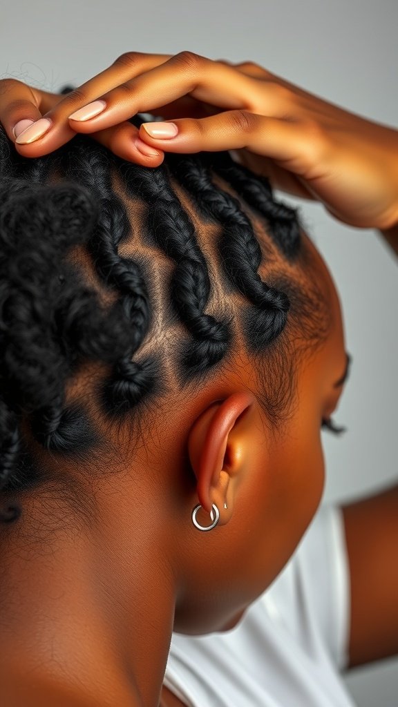 Close-up of a person with knotless box braids, showcasing the intricate details and maintenance.