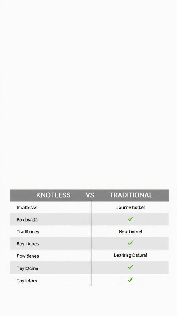 Comparison of knotless box braids and traditional box braids