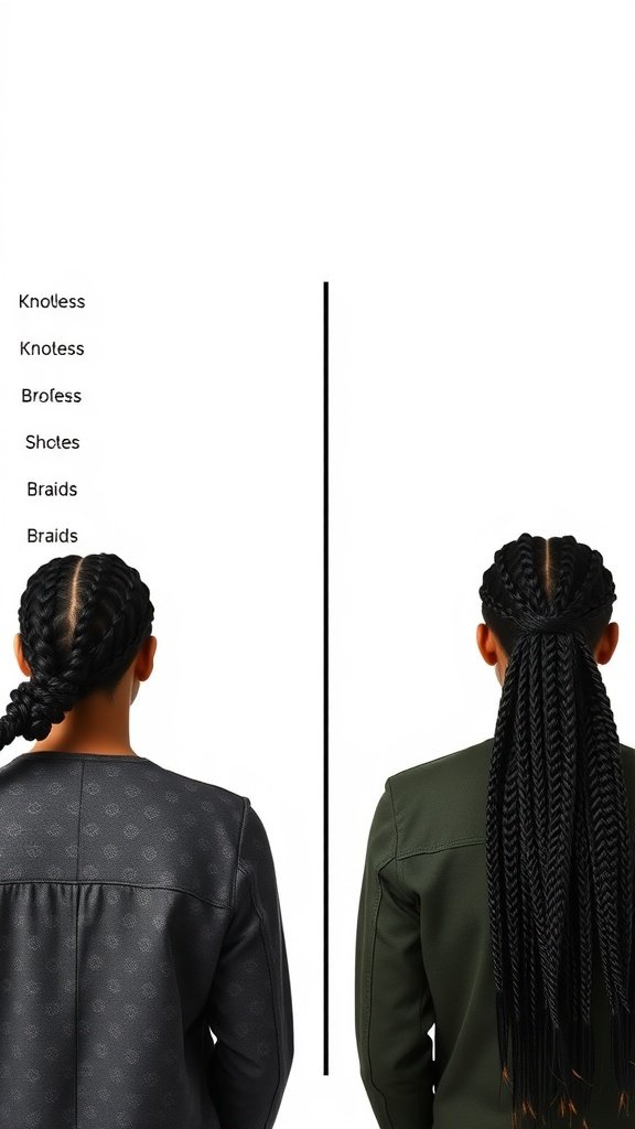Comparison of knotless box braids and traditional braids