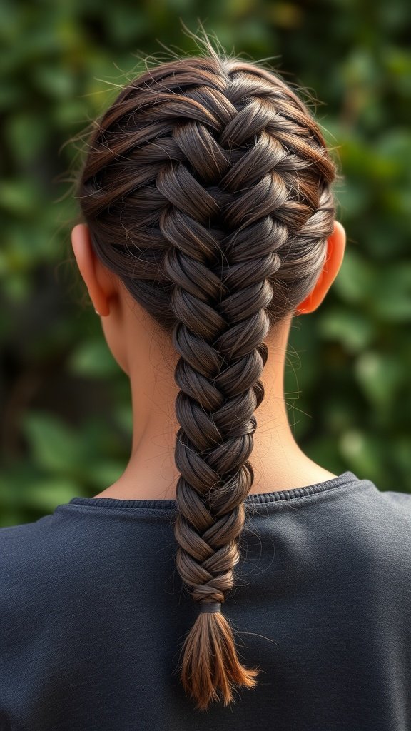 A close-up view of a fishtail braid styled with knotless box braids.