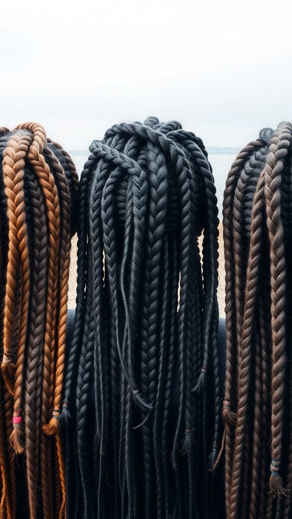 A collection of brown knotless braids in various shades, showcasing their beauty and versatility.