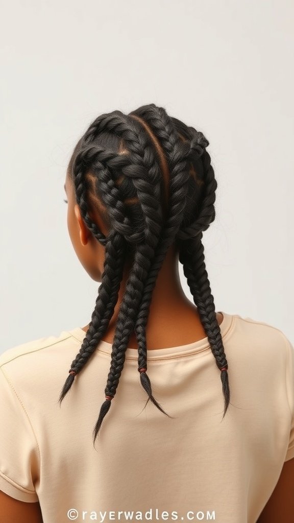 A woman with stylish knotless braids, showcasing a neat and trendy hairstyle.