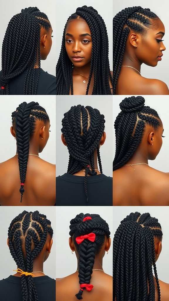 Collage of various knotless braid styles showcasing versatility and creativity.
