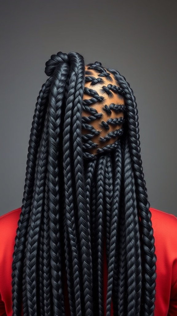 A model showcasing large knotless braids styled elegantly.