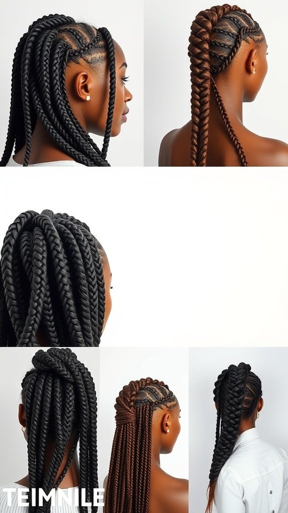 Various styles of knotless braids showcasing versatility and elegance.