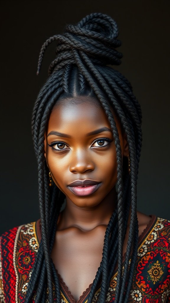A woman with stylish knotless braids styled in a bun, showcasing the beauty of braided hairstyles.