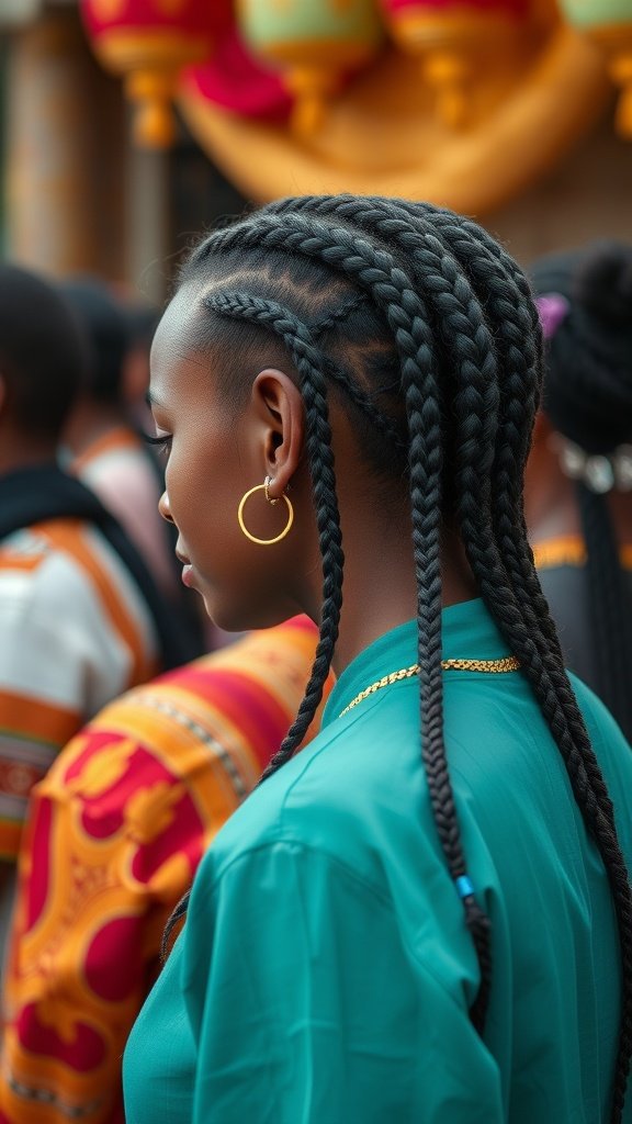 A woman with knotless braids, showcasing cultural significance and style.