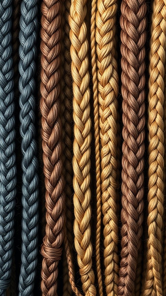 A collection of various braided hair strands in different colors