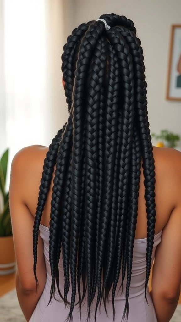 A person with long knotless braids styled elegantly, showcasing the beauty and versatility of this hairstyle.
