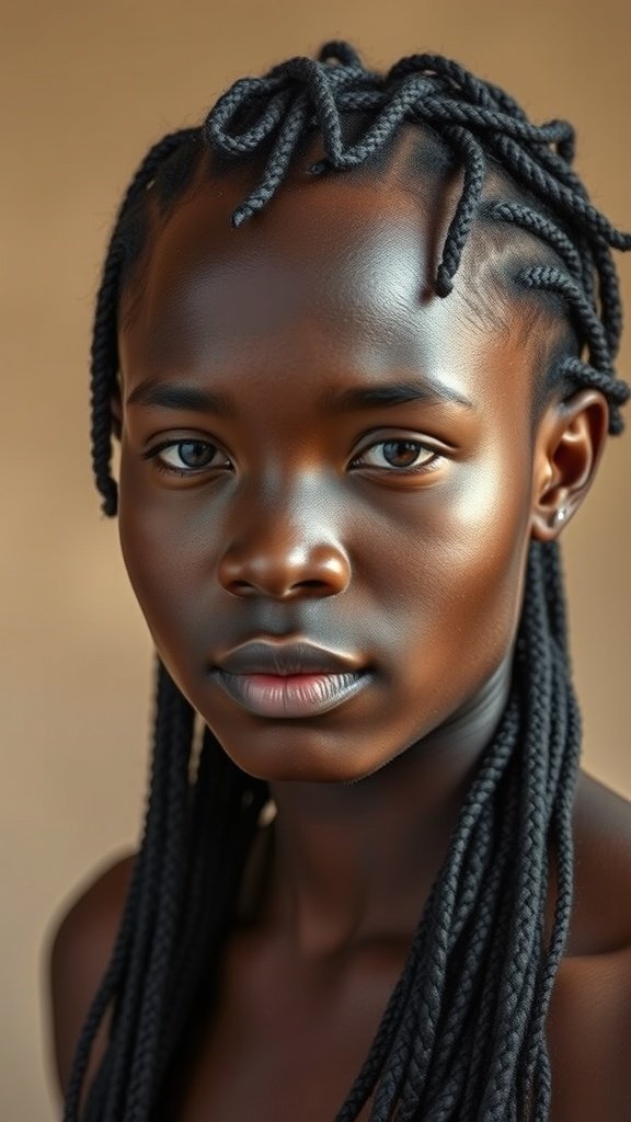 A close-up portrait of a person with knotless braids, showcasing the beauty and cultural significance of this hairstyle.