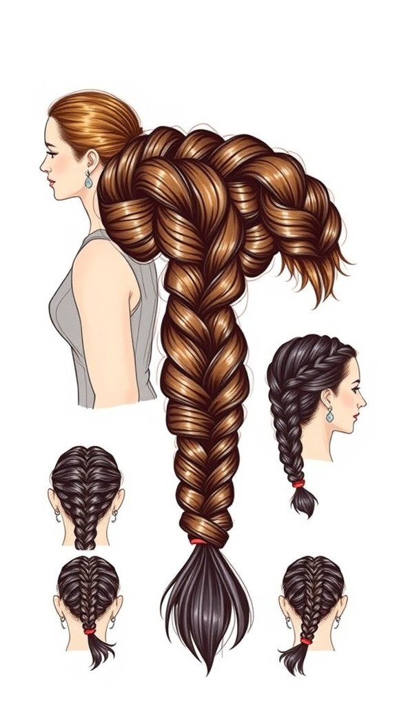 Illustration of different knotless braid styles on various face shapes.