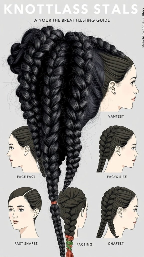 Illustration of various knotless braid styles and their suitability for different face shapes.