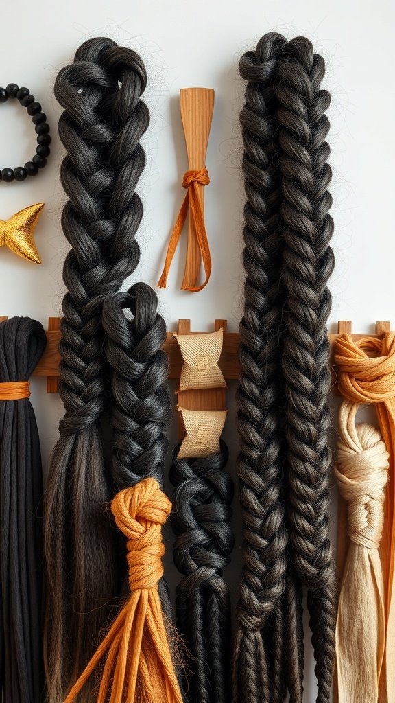 A collection of various knotless braids displayed with different textures and colors.