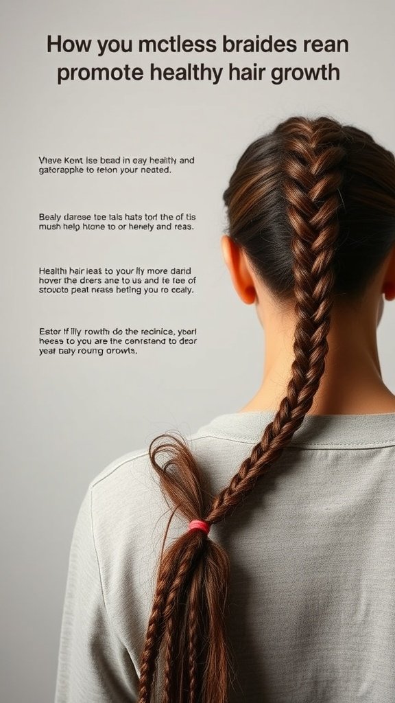 A close-up of a neat knotless braid showcasing healthy hair growth.