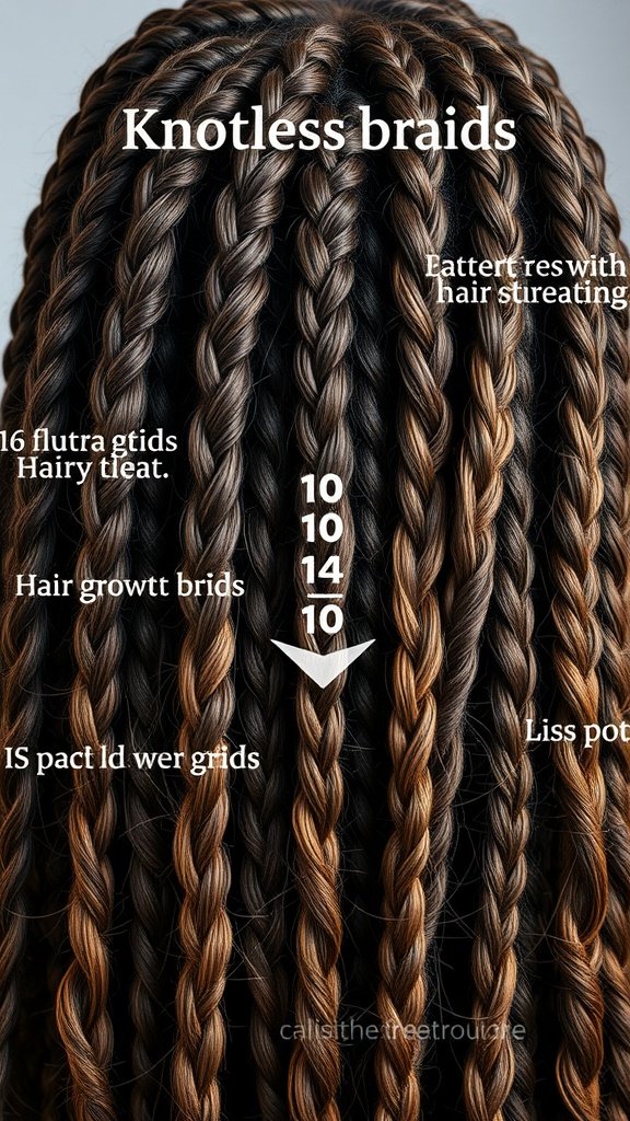Close-up of xs knotless braids showcasing a blend of colors and intricate patterns.