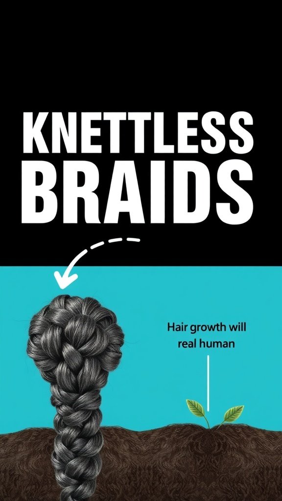 An illustration of knotless braids emerging from the ground, symbolizing hair growth.