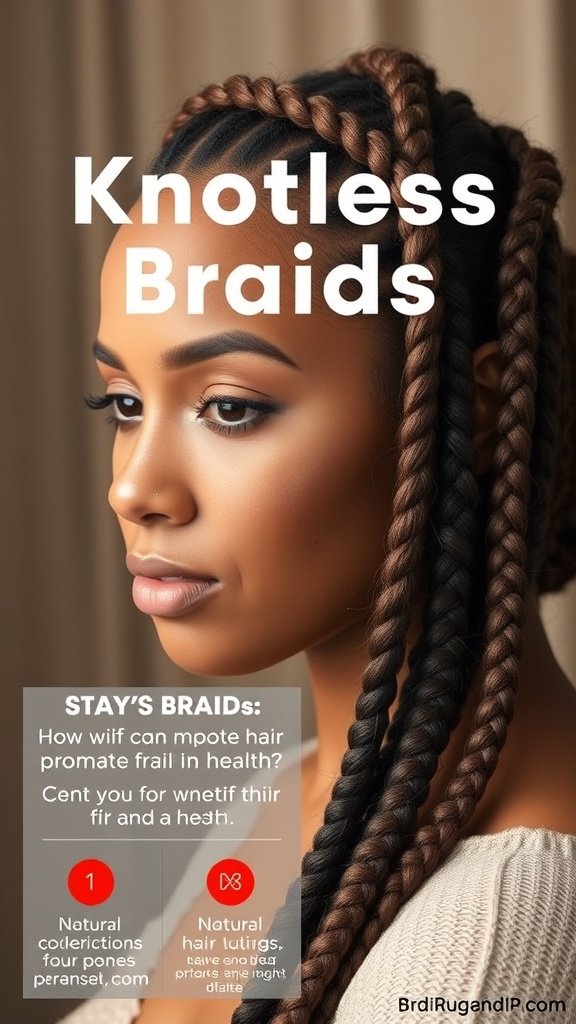 A woman with honey brown knotless braids, showcasing a protective hairstyle that promotes hair growth.