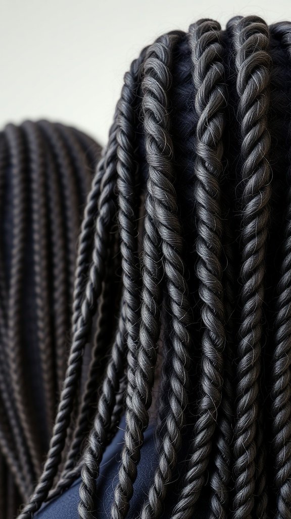 Close-up of knotless braids showcasing a stylish and protective hairstyle.