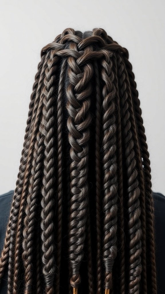 A close-up view of bob knotless braids, showcasing a stylish and protective hairstyle.